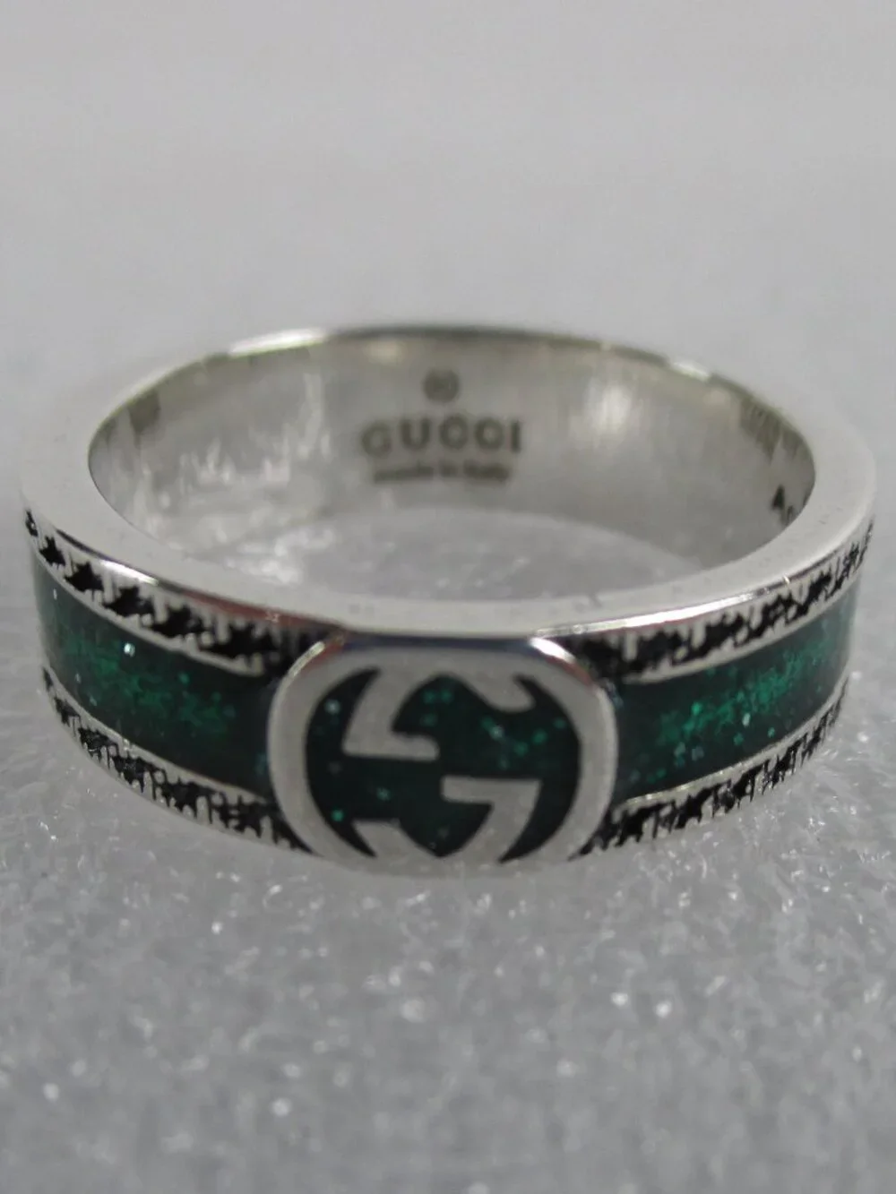 GUCCI STERLING SILVER & ENAMEL INTERLOCKING G RING